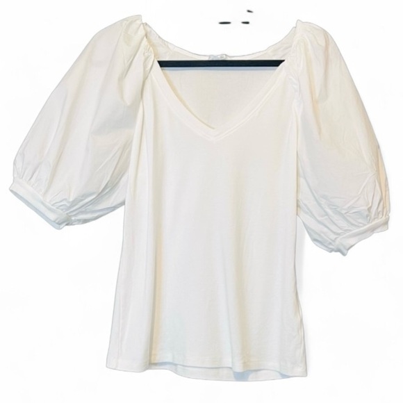 a loves a Puff-Sleeve Paneled Rib-Knit T-Shirt by White, Size Large - Picture 3 of 9